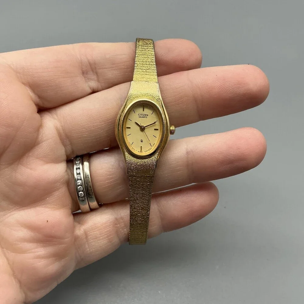Vintage Citizen Quartz Womens Watch 17mm Gold Tone 5930-S25350 New Battery 7